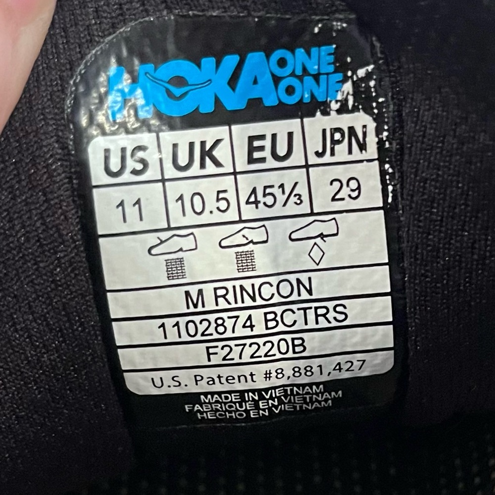 Men’s US 11 Hoka One One Rincon Black Citrus Running Sneakers 1102874 BCTRS - Picture 12 of 16